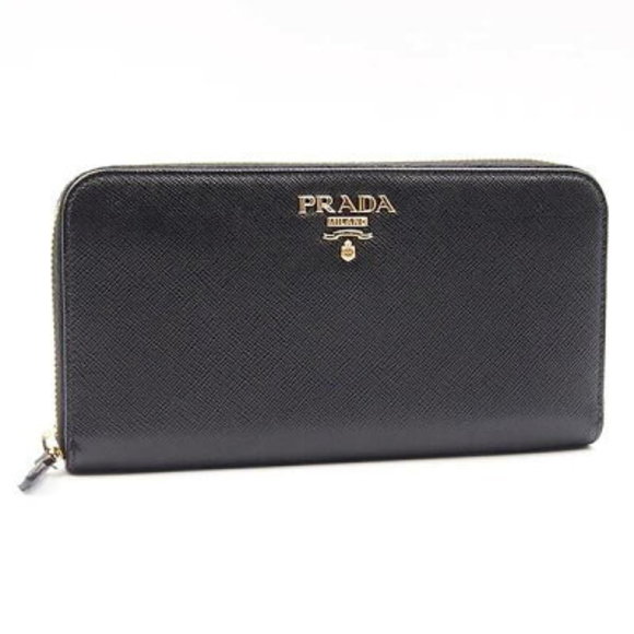 Prada SAFFIANO A Saffino Nero Black Zip Leather Wallet Long - Picture 1 of 1